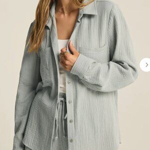 Z Supply Kaili Button Up Gauze Top Pale Jade New Size Medium